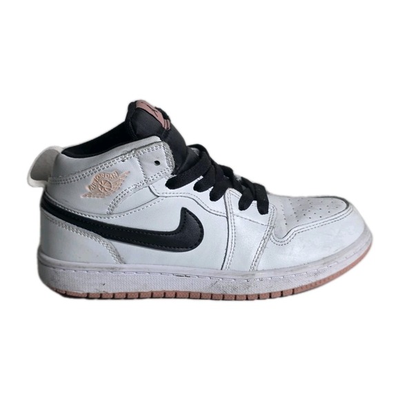 Jordan Other - Jordan Air Jordan 1 Mid White Black Pink Sneaker Unisex Kids 1.5Y 554725-180